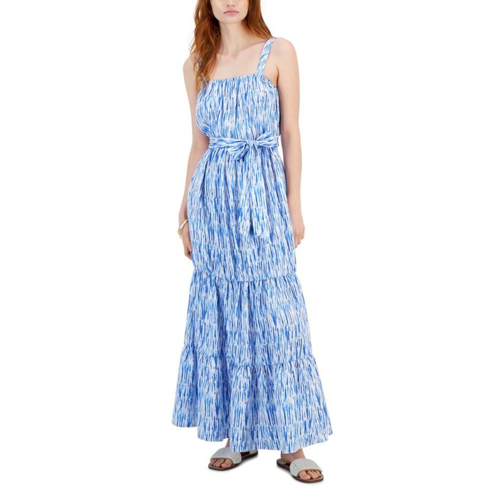 INC International Concepts Women's Printed Tiered Tie-Waist Maxi Dress
